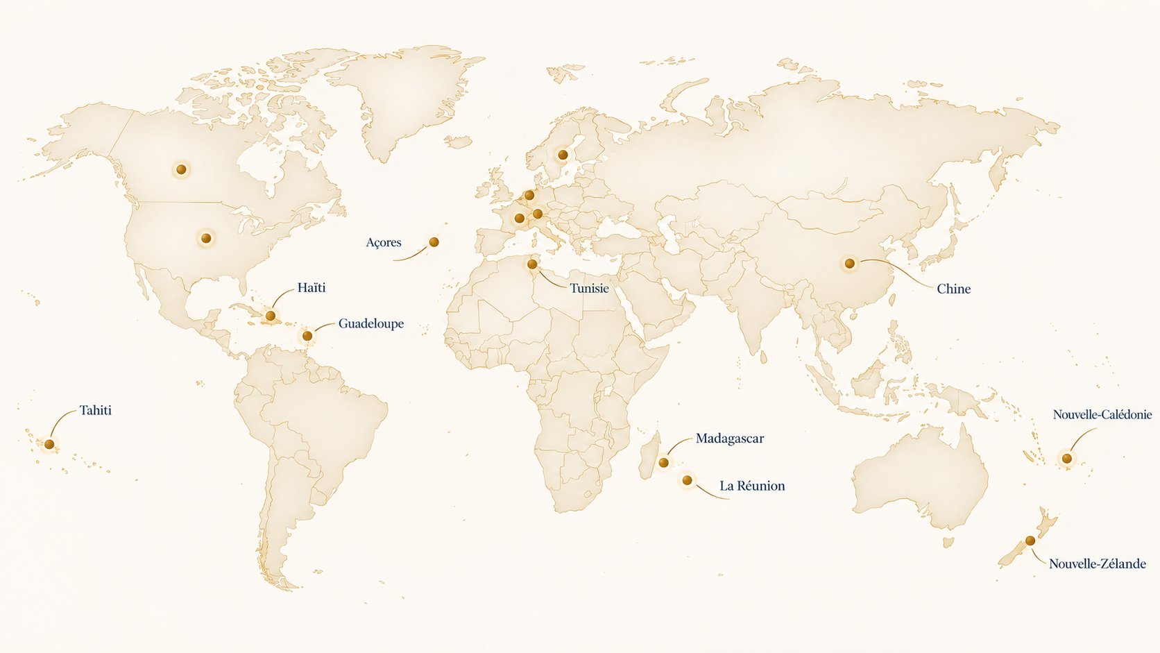 Carte mondiale montrant quelques provenances des étudiants de l'Institut Suisse de Feng Shui